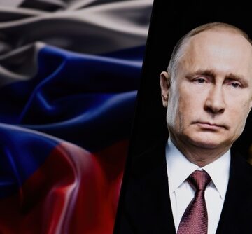 Russian President Vladimir Putin And The Russian Flag