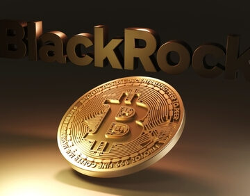 A BlackRock Sign In The Background With A Golden Bitcoin In The Foreground