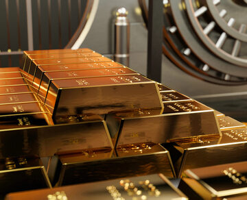 Large Stacks Of Gold In Front Of A Vault