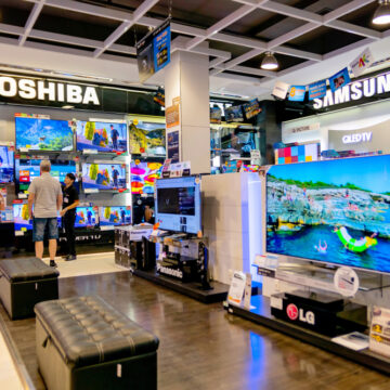 Electronics Store With Customers Featuring Toshiba And Samsung