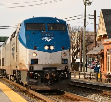 Amtrack Train Pulling Into The Gaithersburg, MD station