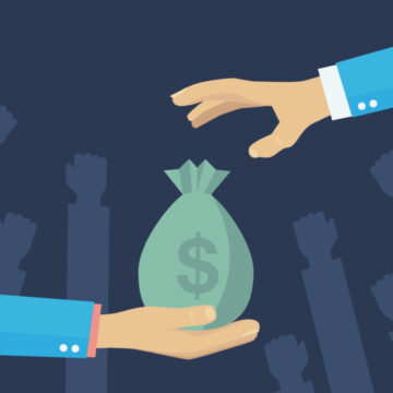 Illustration Of Two Arms Reaching For A Bag Of Money