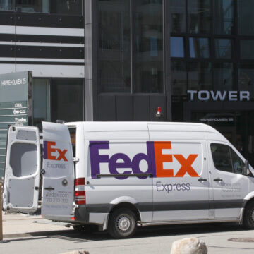Fedex Express Delivery Van Outside Of Business In Copenhagen, Denmark