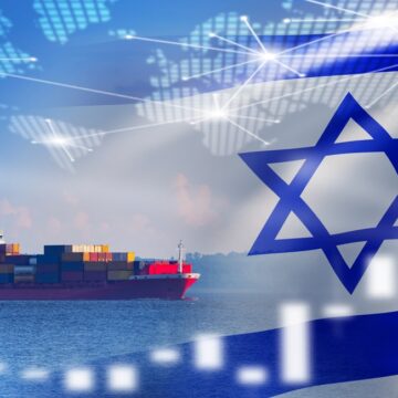 Concept Image Of Container Ship Carrying Cargo With Flag Of Israel