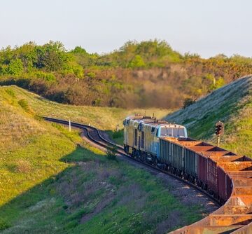 A Diesel Locomotive Motors Through The Black Sea Town Of Nikolaev, Ukraine
