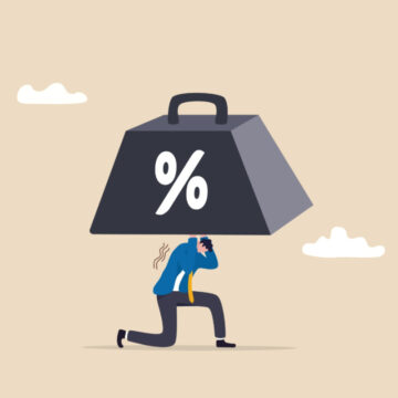 Illustration Of Man With Large Weight With Percentage Sign On Top Of His Shoulders