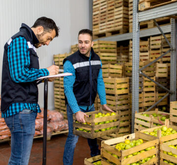 Warehouse Workers Inventorying Fresh Vegetables And Fruit