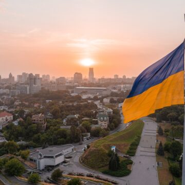Aerial,View,Of,The,Ukrainian,Flag,Waving,In,The,Wind Aerial View Of The Ukrainian Flag Waving In The Wind