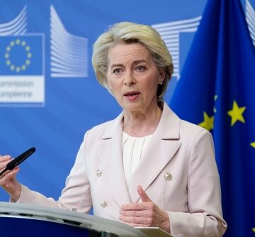 Eu,Commission,President,Ursula,Von,Der,Leyen,Gives,A,Presser EU Commission President Ursula Von Der Leyen Gives A Presser