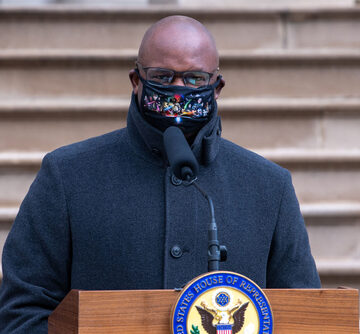 Congressman Jamal Bowman (D-NY) At A Podium