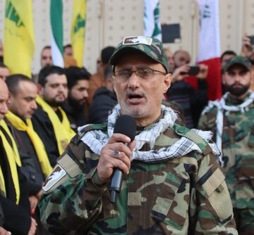 A Hezbollah Military Official Speaking At A Funeral In Jwaya, Lebanon