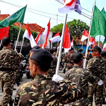 Members Of The Banser Troop Parade On The Street Pekalongan, Indonesia
