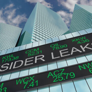 Insider Leaks Concept With Ticker Tape Stock Market Trading Outside Of Building