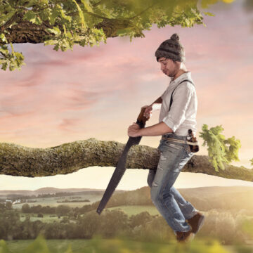 A Naturalist Sitting On The Wrong End Of A Branch Which He Is Sawing Off
