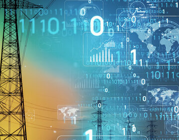 Digital Concept Of Electricity And Technology With Power Lines, Data, Maps
