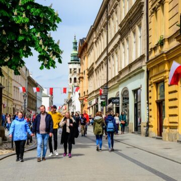 Downtown Shopping District In Krakow, Poland