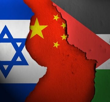 China Flag Between The Flags Of Israel And Palestine