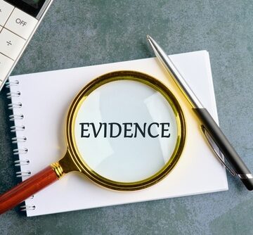 A Business Concept With Word Evidence Seen Through A Magnifying Glass