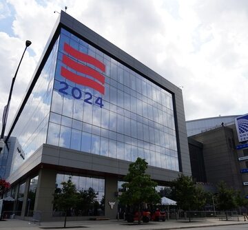 The Exterior Of The 2024 Democratic National Convention In Chicago, Illinois