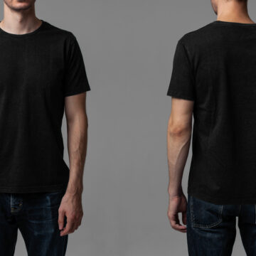 Young Male In All-Black,T-shirt And Pants, Front And Back View