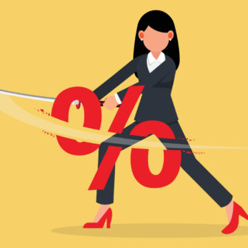 Illustration Of A Businesswoman Slicing A Percentage Sign With A Sword