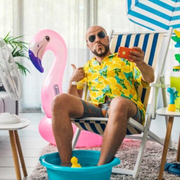 Happy Man Spending Staycation With Summer Theme