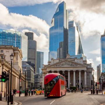 Royal Exchange Building And Skyscrapers In The City Of London, UK