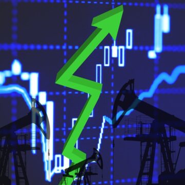 Concept Of Oil Price Increase Chart With Trading Exchange Graph And Silhouette Of Oil Pump