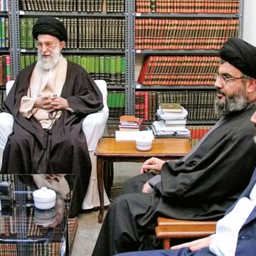 Hezbollah Leader Hassan Nasrallah With Iranian Leader Ayatollah Ali Khamenei, And His Military Commander, Imad Mughniyeh In Beruit City, Lebanon