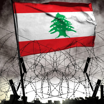 Concept Image Of A Smoky Battlefield With Barbed Wire And The Flag Of Lebanon