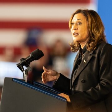 Vice President Kamala Harris Speaks On A Stage During Presidential Campaign Rally