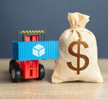 Miniature Port Loader With Container And Dollar Money Bag