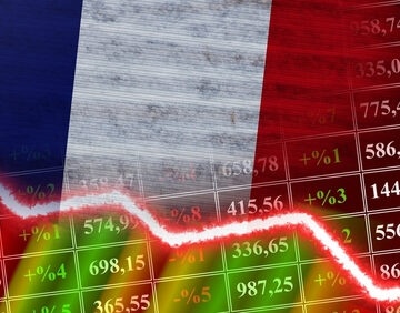Concept Image Of French Flag, Stock/Currency Prices, And Downward Graph