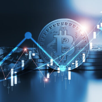 Bitcoin "Coins" With The Overlay Of An Upward Graph