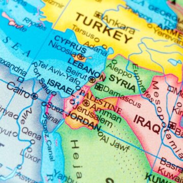 Close Up Of Map With Focus On The Middle East Particularly Israel, Palestine, And Gaza