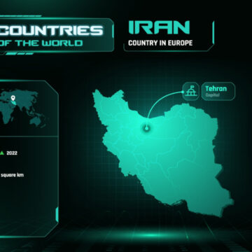 Digital World Map Highlighting Tehran