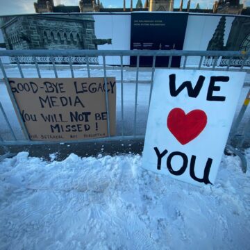 Ottawa,Ontario,Canada,January,31,2022.,Freedom,Convoy,2022,Goodbye Signs By A Snowy Fence Reading "Good-bye Legacy Media, You. Will Not Be Missed" And "We Love You"