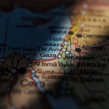 Darkened Map With A A Strip Of Light Revealing The Gaza Strip