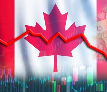 Concept Of Financial Crisis With The Flag Of Canada And Downward Graphs