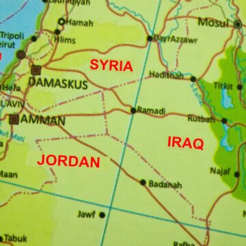 Close-up Of Map Of Syria, Iraq, Jordan, Lebanon, Israel, And Palestine
