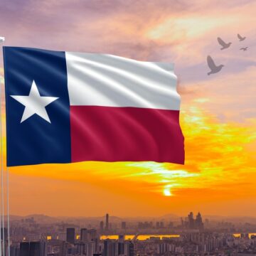 Texas,Sky,With,Flying,Flag,Beauty.,Concept,Of,National,Holidays. BLOCKCHAIN BATTLES