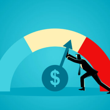 Illustration Of Male Figure Trying To Push Up Arrow On Arc From The Red Zone To Neutral