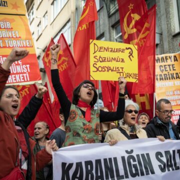 Protesters With Signs In Istanbul, Turkey