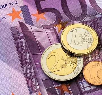 Various Euro Coins And A 500 Euro Bill