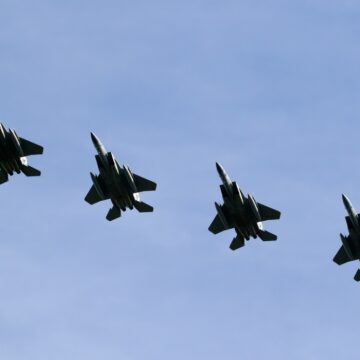 U.S. Air Force F-15 Eagle Fighter Jets Flying In Formation