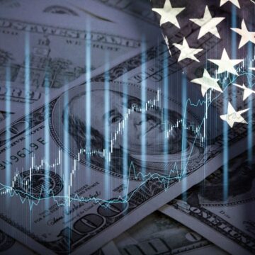 Concept Collage Of Inflation With Rising Graphs, U.S. Flag, And $100 Bills