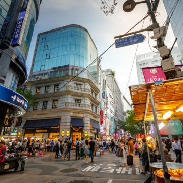 The Busy Myeongdong Shopping District In Seoul, South Korea