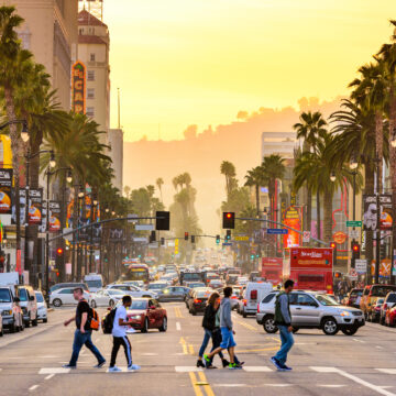 Traffic And Pedestrians In Hollywood, Los Angeles, California