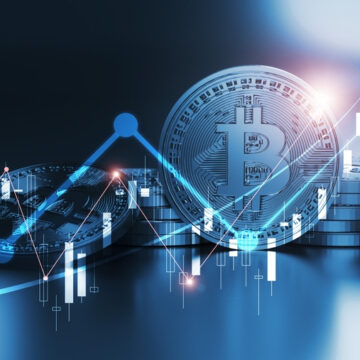 PREZ-ONE BIG CLUB Concept Image Of Stacks Of Bitcoins With Upward Stock Graph