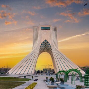 Azadi Square, formerly Known As Shahyad Square, A Green City Square in Tehran, Iran, At Sunset